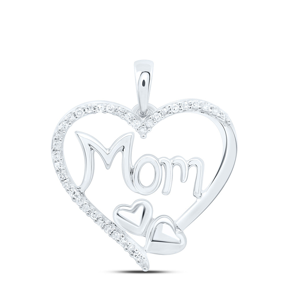 10K Yellow Or White Gold 1/8Cttw Natural Diamond P2 Gift Heart "Mom" Pendant