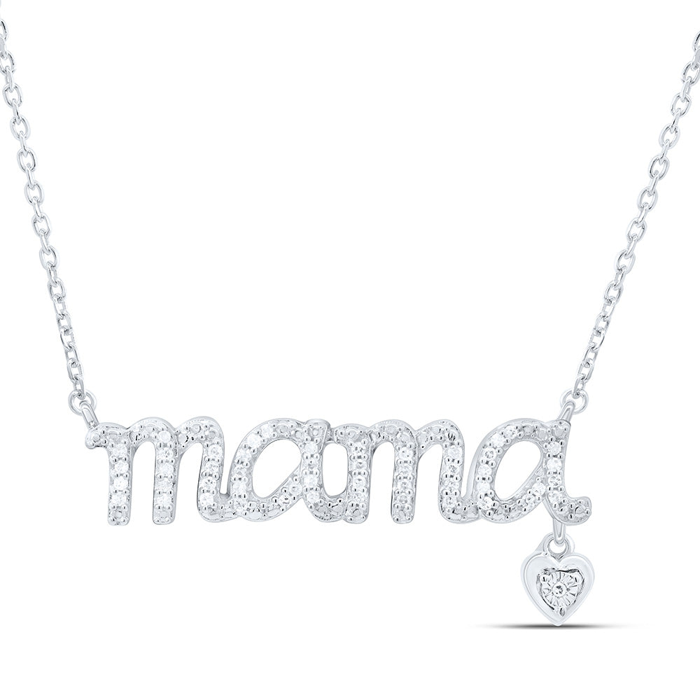 Sterling Silver 1/10 Cttw Natural Diamond Heart "Mama" Necklace (18 Inch)