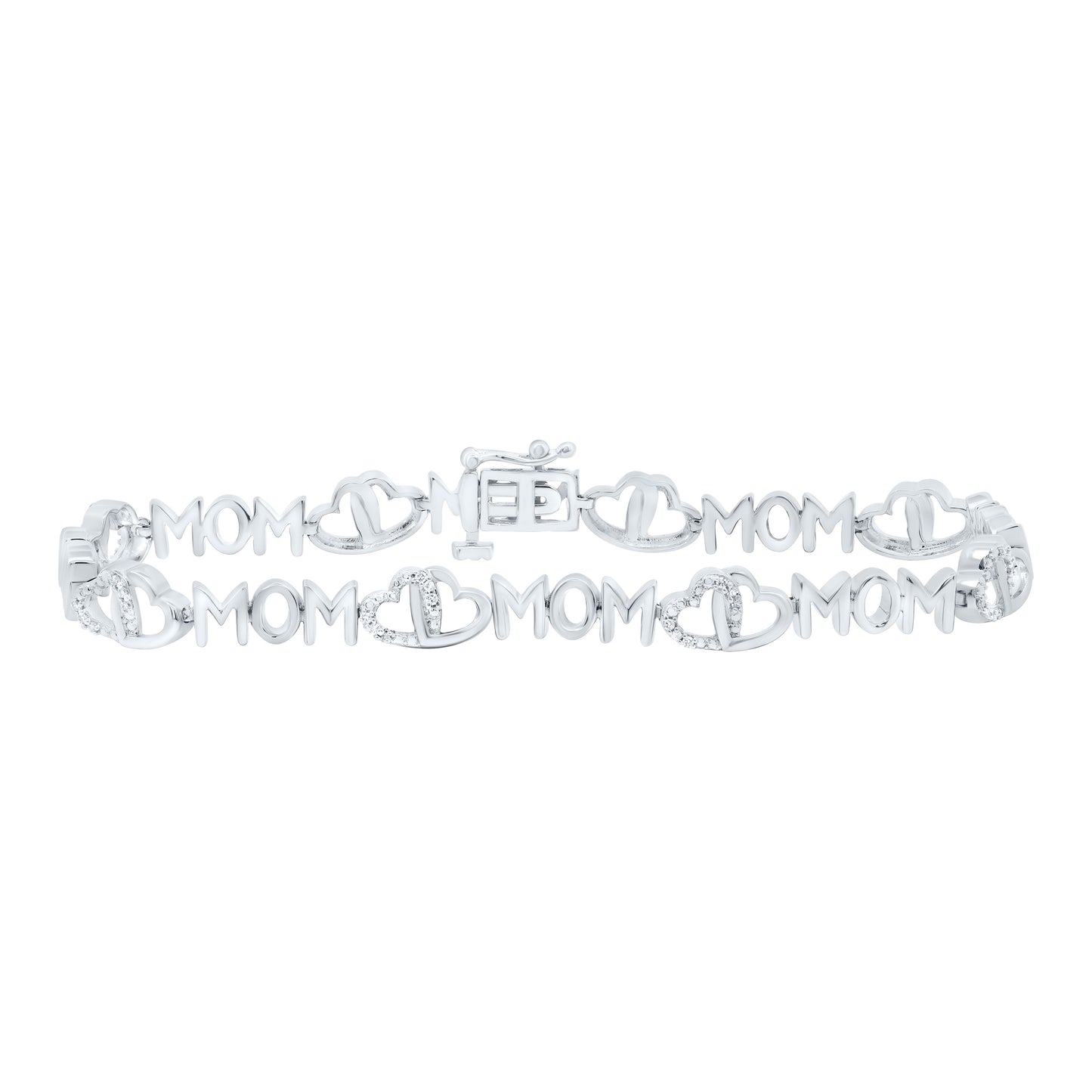 Sterling Silver 1/6Cttw Natural Diamond P2 Gift Heart "Mom" Bracelet (7Inch)