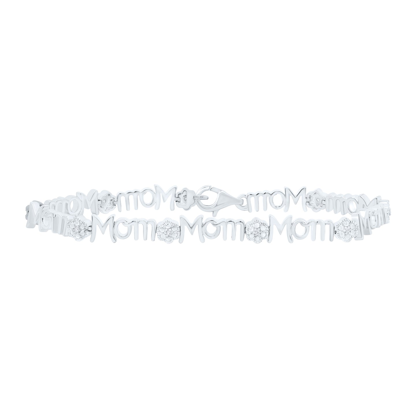Sterling Silver 1/20Cttw Natural Diamond P2 Gift Flower "Mom" Bracelet (7Inch)