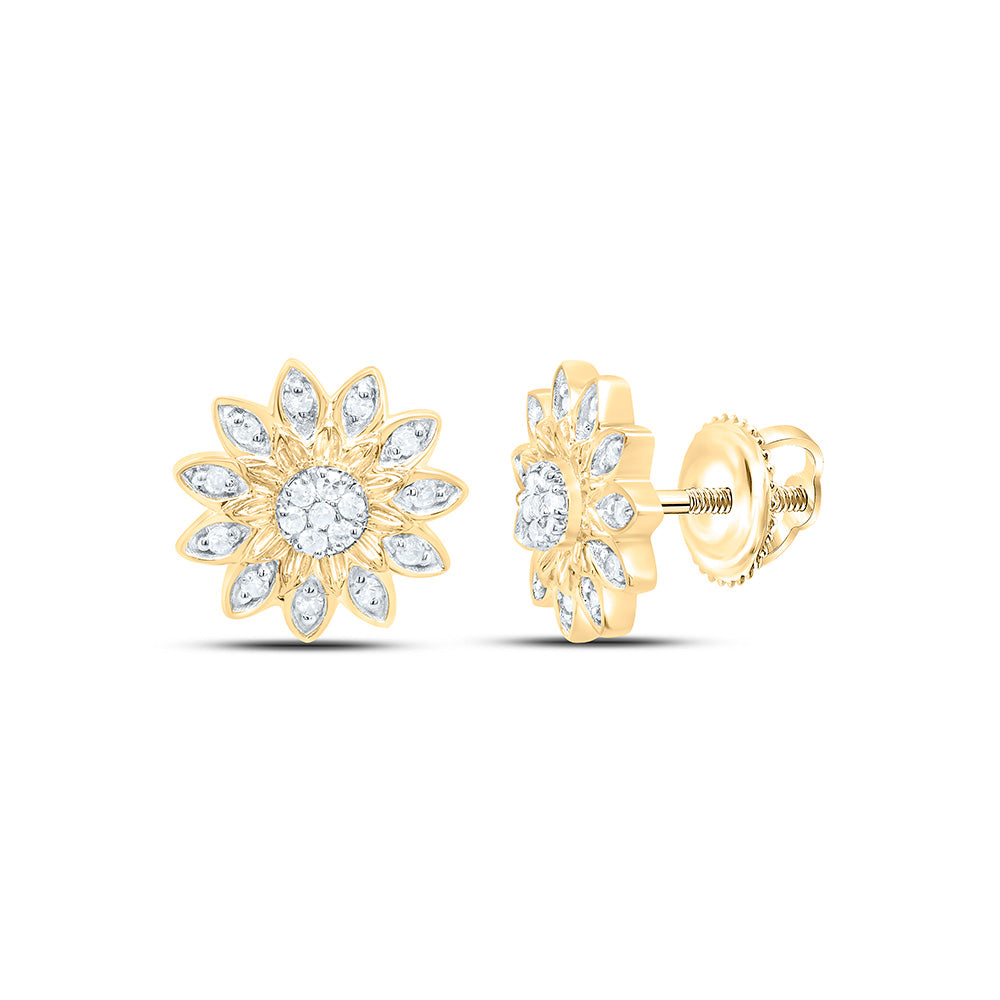 10K White Or Yellow Gold 1/10Cttw Natural Diamond Gift Flower Earring