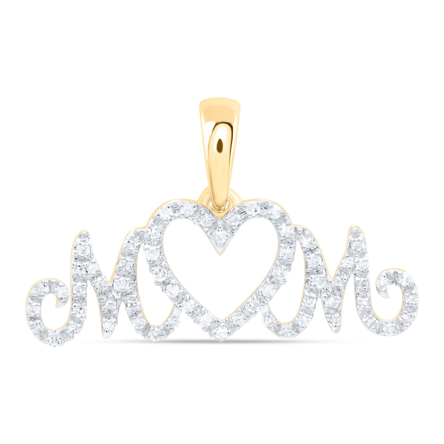 10K Yellow Or White Gold 1/5Cttw Natural Diamond Gift "Mom" Heart Pendant