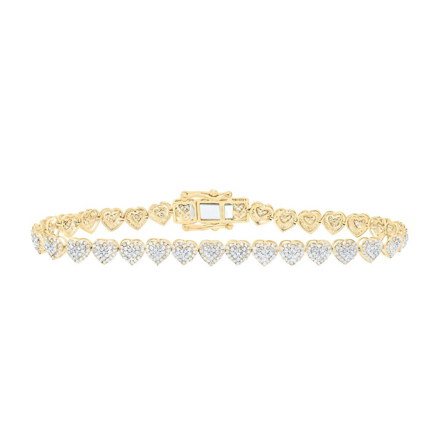 14K Yellow Gold 2 1/3Cttw Natural Diamond Fashion (6.10Mm) Heart Bracelet (7 Inch)