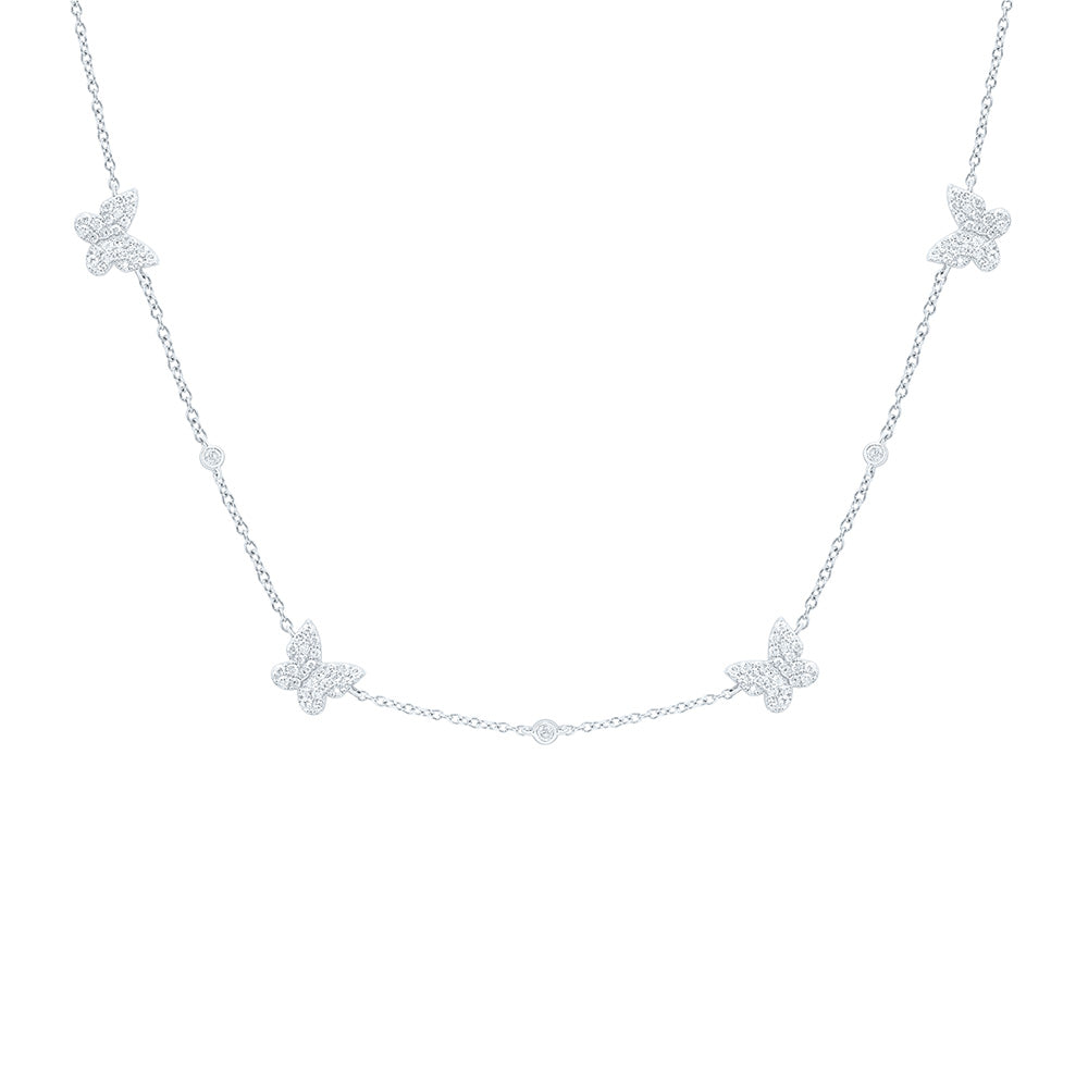 14K Yellow Or White Gold 1/2Cttw Natural Diamond Cn Fashion Butterfly Necklace (18 Inch)
