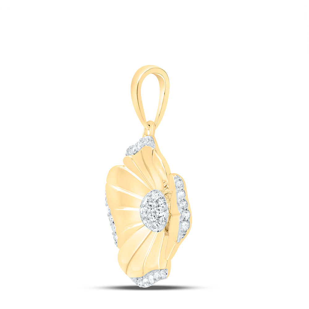 14K Yellow Gold 1/5Cttw Natural Diamond Fashion Flower Pendant