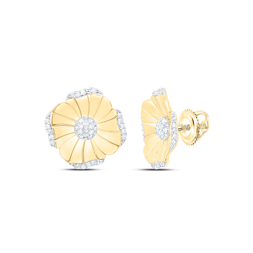 10K Yellow Gold 1/4Cttw Natural Diamond Fashion Flower Earring