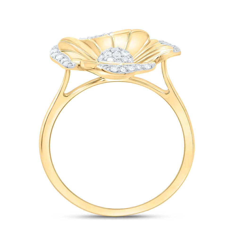 14K Yellow Gold 1/5Cttw Natural Diamond Fashion Flower Ring