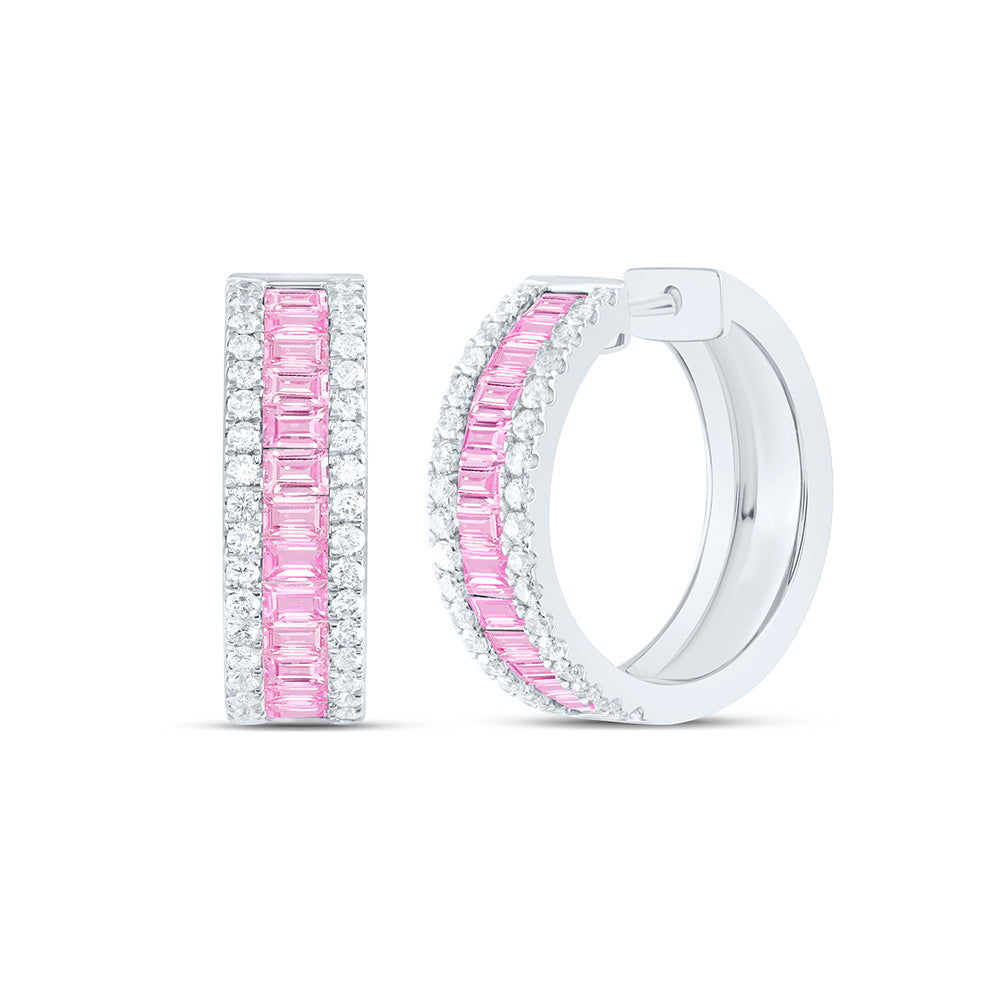 14K Yellow Or White Gold 3/4Cttw Natural Diamond Ana M Baguette Natural Gem Hoop Earring