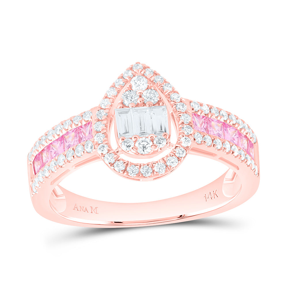 14K Yellow Or Rose Gold 1/2Cttw Natural Diamond Ana M 5/8Ctw Princess Natural Gem Pear Ring