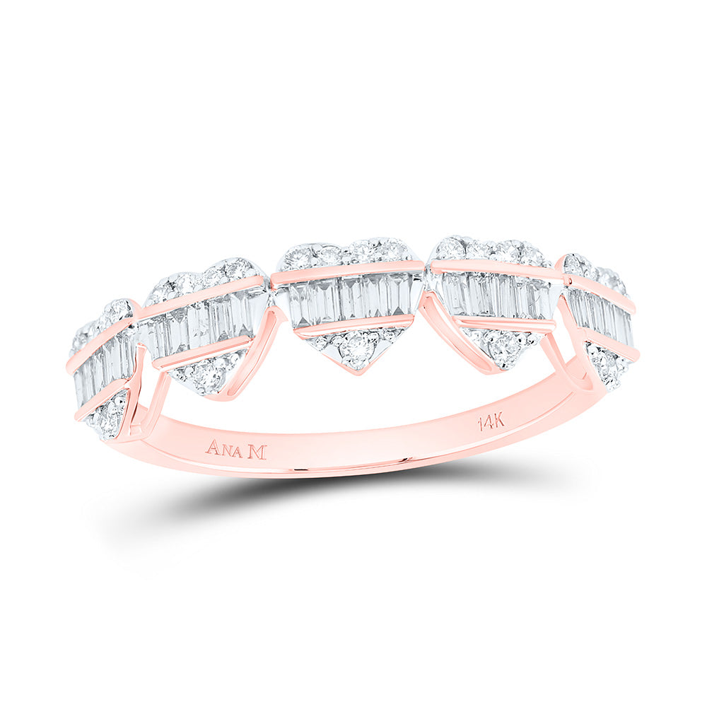 14K Yellow Or White Or Rose Gold 3/8Cttw Natural Diamond Fashion Heart Band