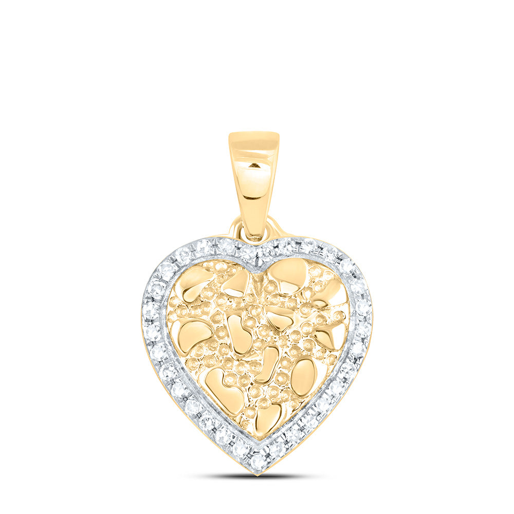 14K Yellow Gold 1/12Ctw Natural Diamond Cn Gift Nugget Heart Pendant