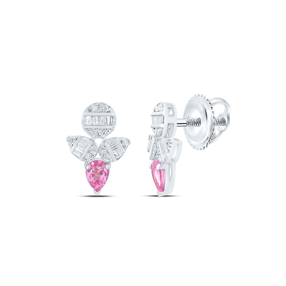 14K White Gold 1/5Cttw Natural Diamond Ana M 1/3Ctw Pear Pink Sapphire Natural Gem Earring