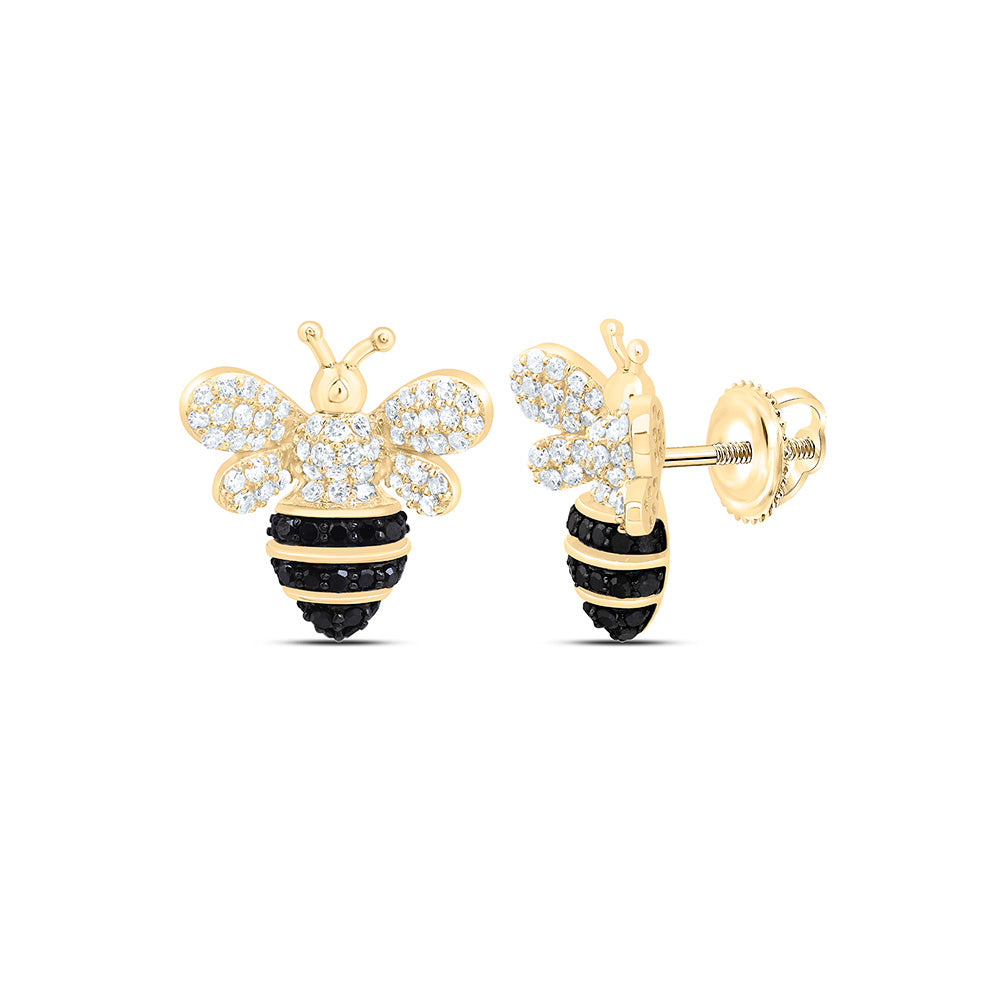 10K Yellow Gold 3/4Cttw Natural Diamond Round Black Diamond Honey Bee Earring