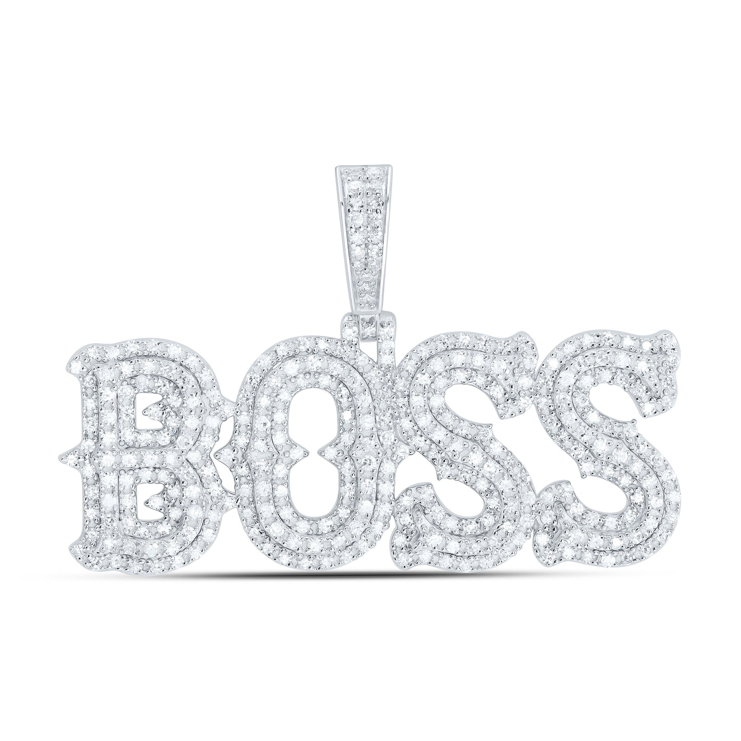 Sterling Silver 1 Cttw Natural Diamond "Boss" Mens Charm