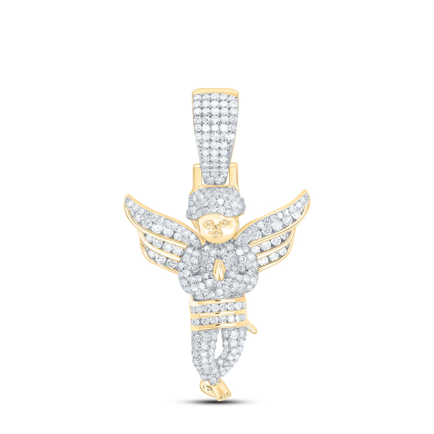 10K Yellow Gold 7/8Cttw Natural Diamond "Angel" Mens Charm