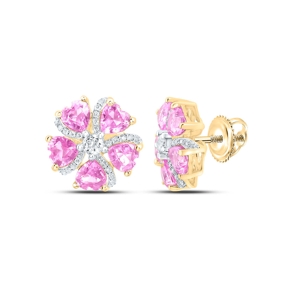 14K Yellow Or White Gold 1/5Cttw Natural Diamond Heart Gem Heart Flower Earring