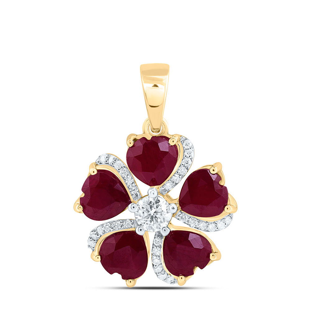 14K Yellow Or White Gold 1/4Cttw Natural Diamond Heart Gem Flower Pendant