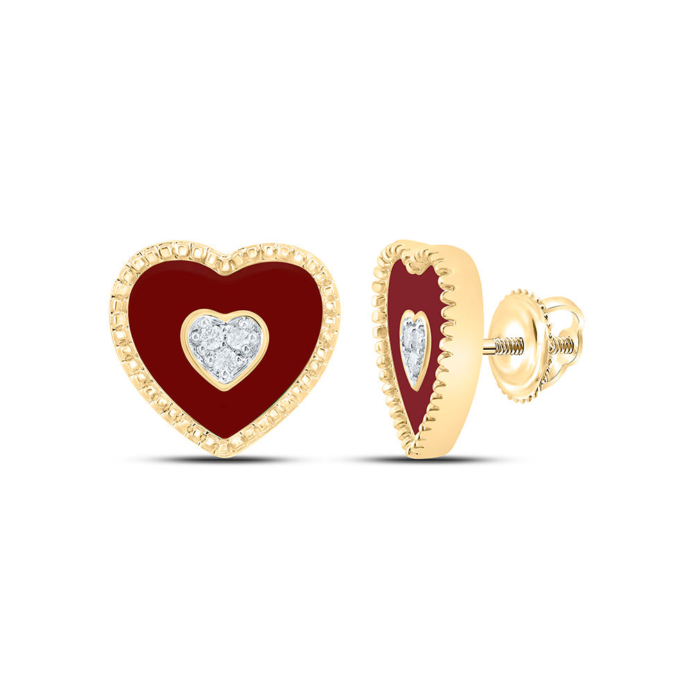 10K Yellow Gold 1/20Cttw Natural Diamond Gift Heart Earring