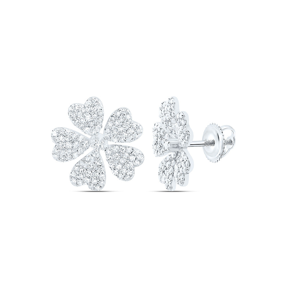 10K Yellow Or White Gold 1/2Cttw Natural Diamond Fashion Heart Flower Earring