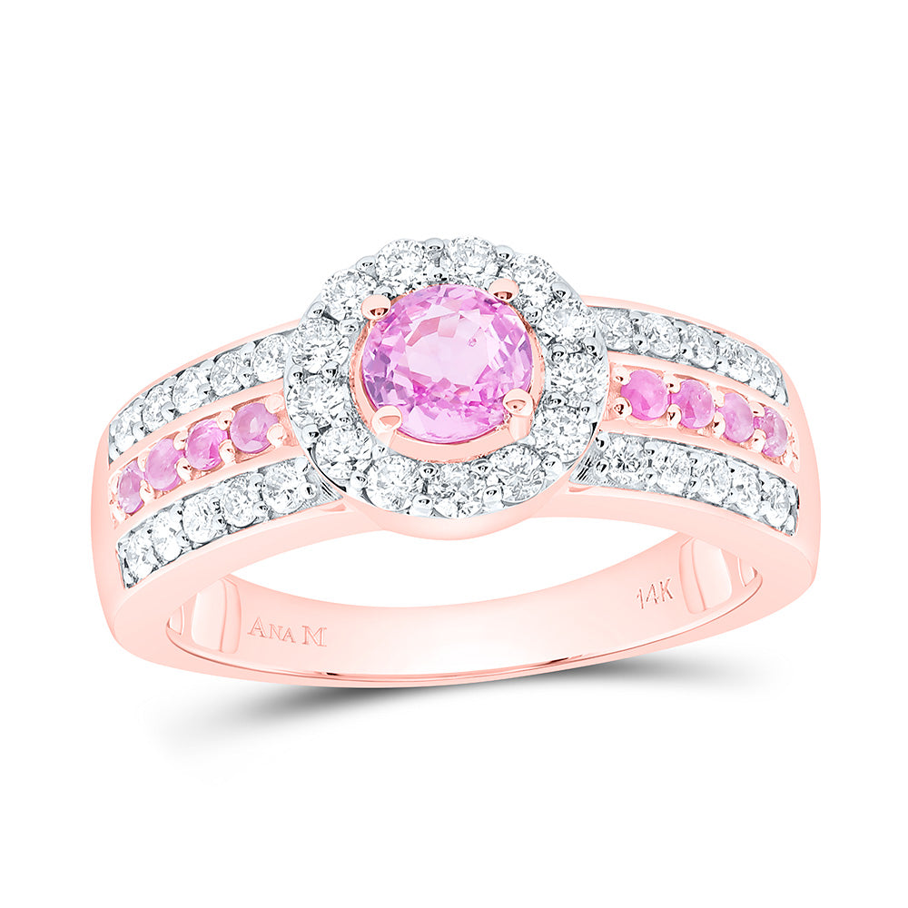 14K Yellow or White Or Rose Gold 1/2Cttw Natural Diamond 5/8Cttw Round Blue Sapphire,Nat Gem Round Ring