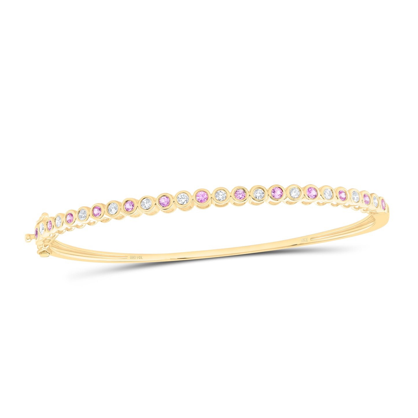 14K Yellow Or White Gold 1/2Cttw Natural Diamond Nke 3/4Cttw Round Blue Sapphire Tennis Bangle (65X55Mm)
