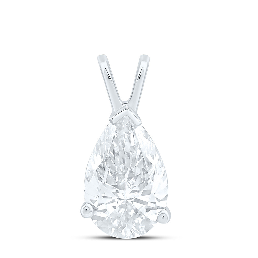 14K White Gold 3/4Cttw Natural Diamond I1 IJ Pear Solitaire Pendant