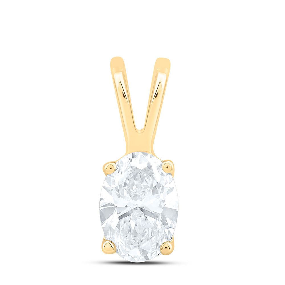 14K Yellow Or White Gold 3/4Cttw Natural Diamond I1 Ij Oval Solitaire Pendant
