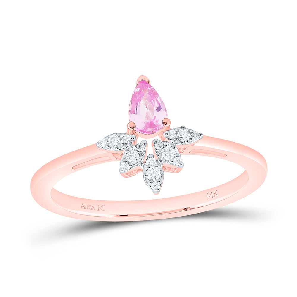 14K Yellow Or White Or Rose Gold Natural Diamond 5X3Mm Pear Gem Ring