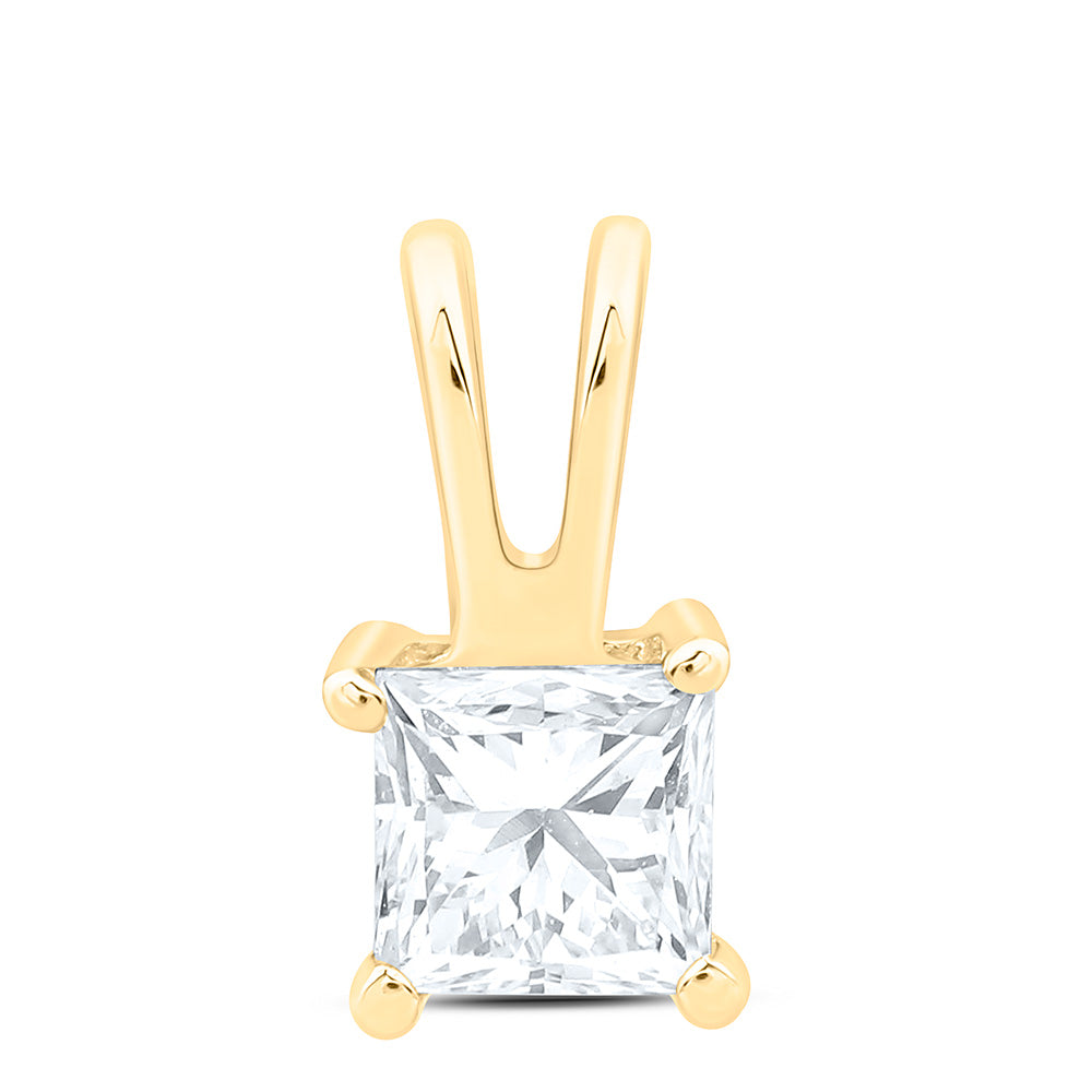 14K Yellow Gold 1/4Cttw Natural Diamond I1 Ij Princess Solitaire Pendant