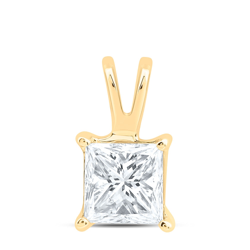 14K Yellow Or White Gold 1/2Cttw Natural Diamond I1 Ij Princess Solitaire Pendant
