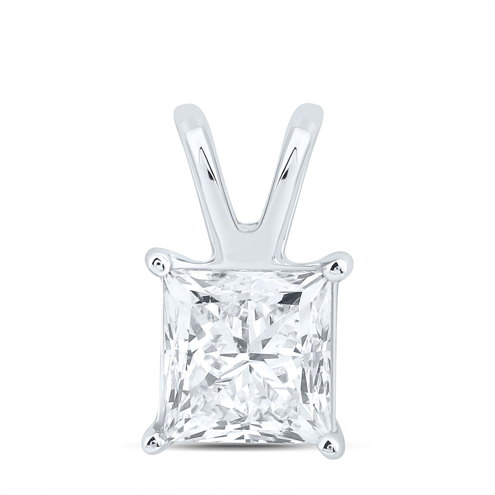 14K White Gold 1Cttw Natural Diamond I1 IJ Princess Solitaire Pendant