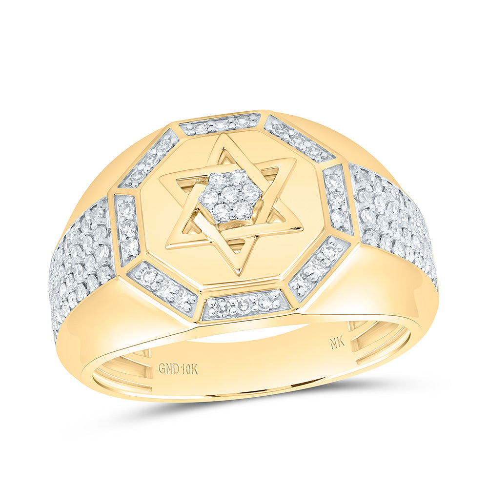 10K Yellow Gold 5/8Cttw Natural Diamond Star Of David Mens Ring