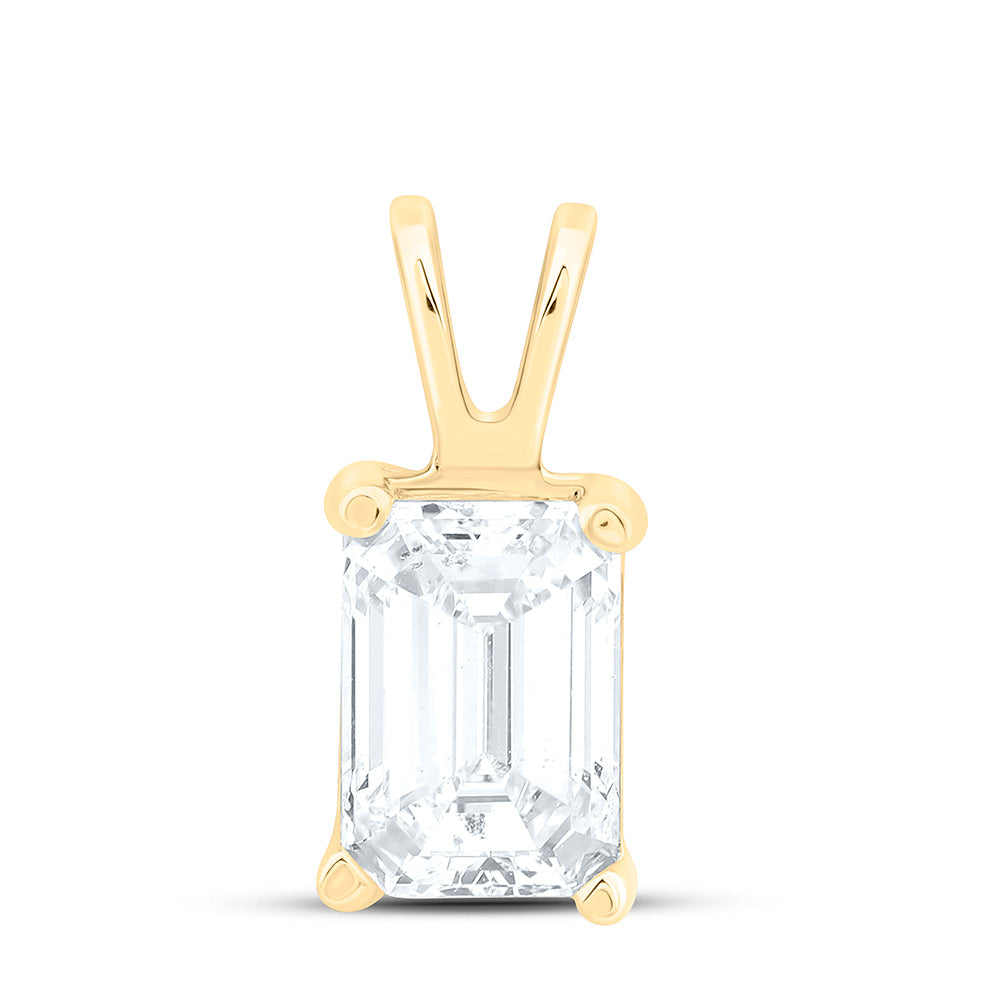 14K Yellow Gold 3/4Cttw Natural Diamond I1 Ij Emerald Solitaire Pendant