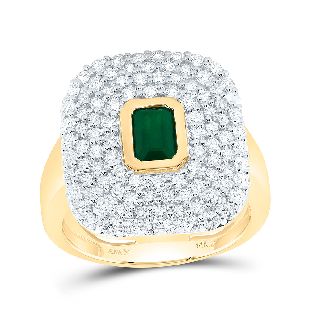 14K Yellow Gold 1 1/3 Cttw Natural Diamond Ana M 6X4Mm Emerald shaped Emerald Natural Gem Bridal Anniversary Wedding Engagement Band Ring