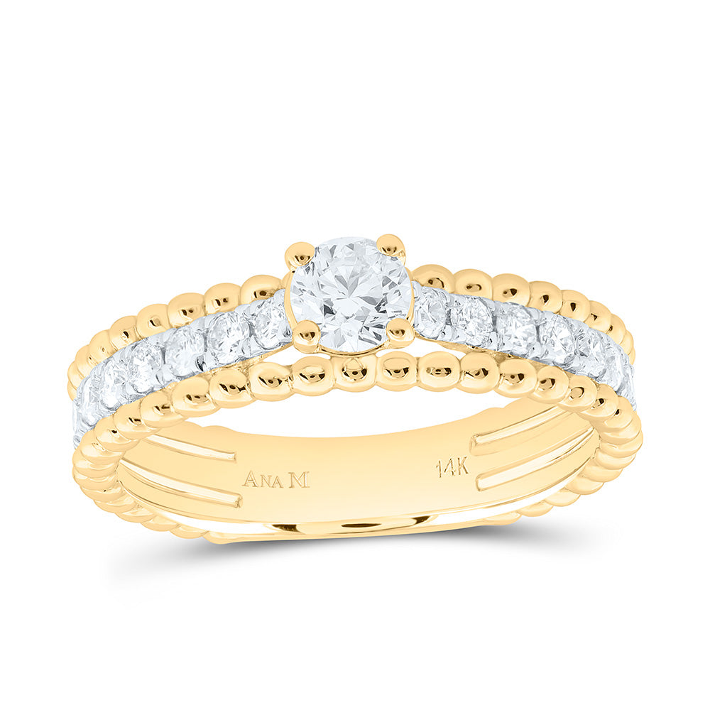 14K Yellow Gold 3/4Cttw Natural Diamond 1/3Cttw Center Round Fashion Band