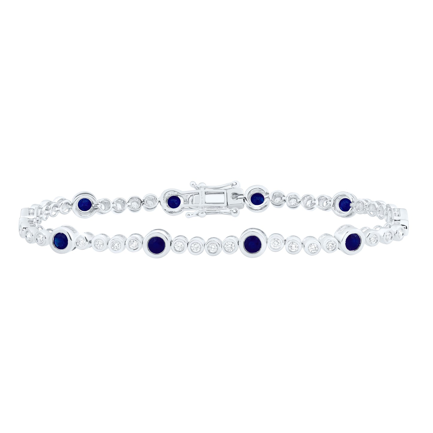 14K White Gold 1 1/5Cttw Natural Diamond 2 Cttw Round Blue Sapphire Bracelet (7 Inch)