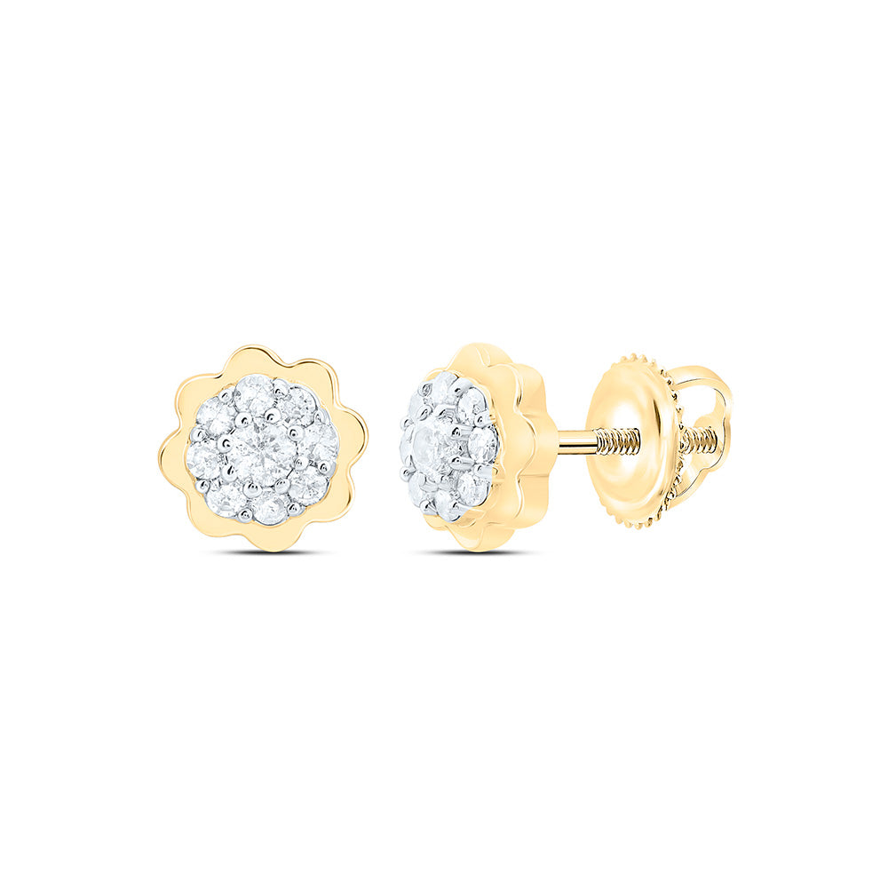 10K Yellow Gold 1/5Cttw Natural Diamond Gift Flower Earring