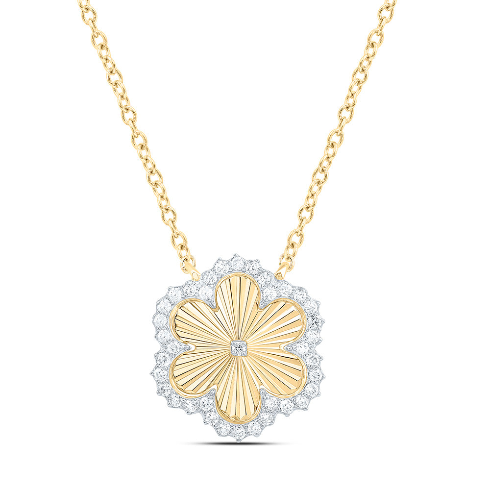 10K Or 14K Yellow Gold 1/5Cttw Natural Diamond Cn Fashion Flower Necklace (18 Inch)