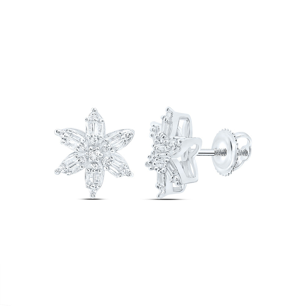 10K Yellow Or White Gold 1/4Cttw Natural Diamond Gift Flower Earring