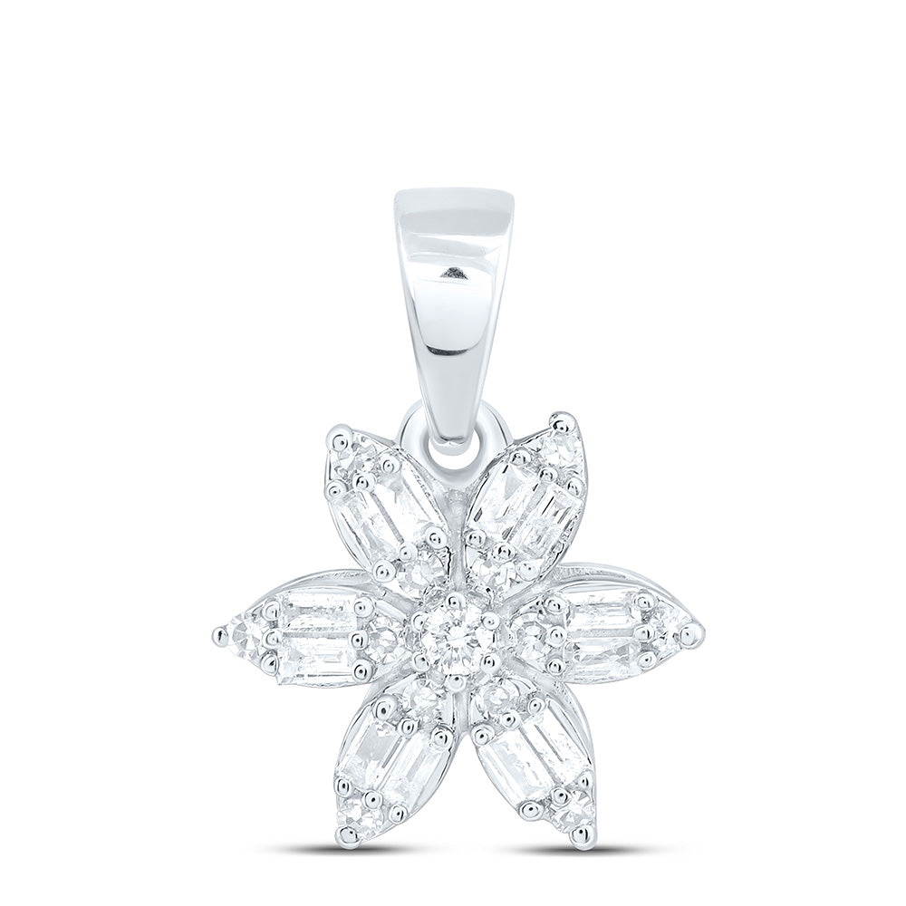 10K Yellow Or White Gold 1/5Cttw Natural Diamond Gift Flower Pendant