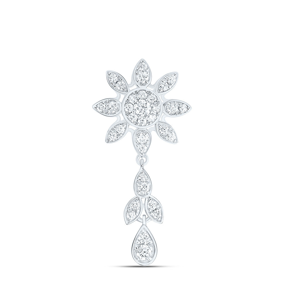 14K Yellow Or White Gold 1/2Cttw Natural Diamond Fashion Flower Pendant