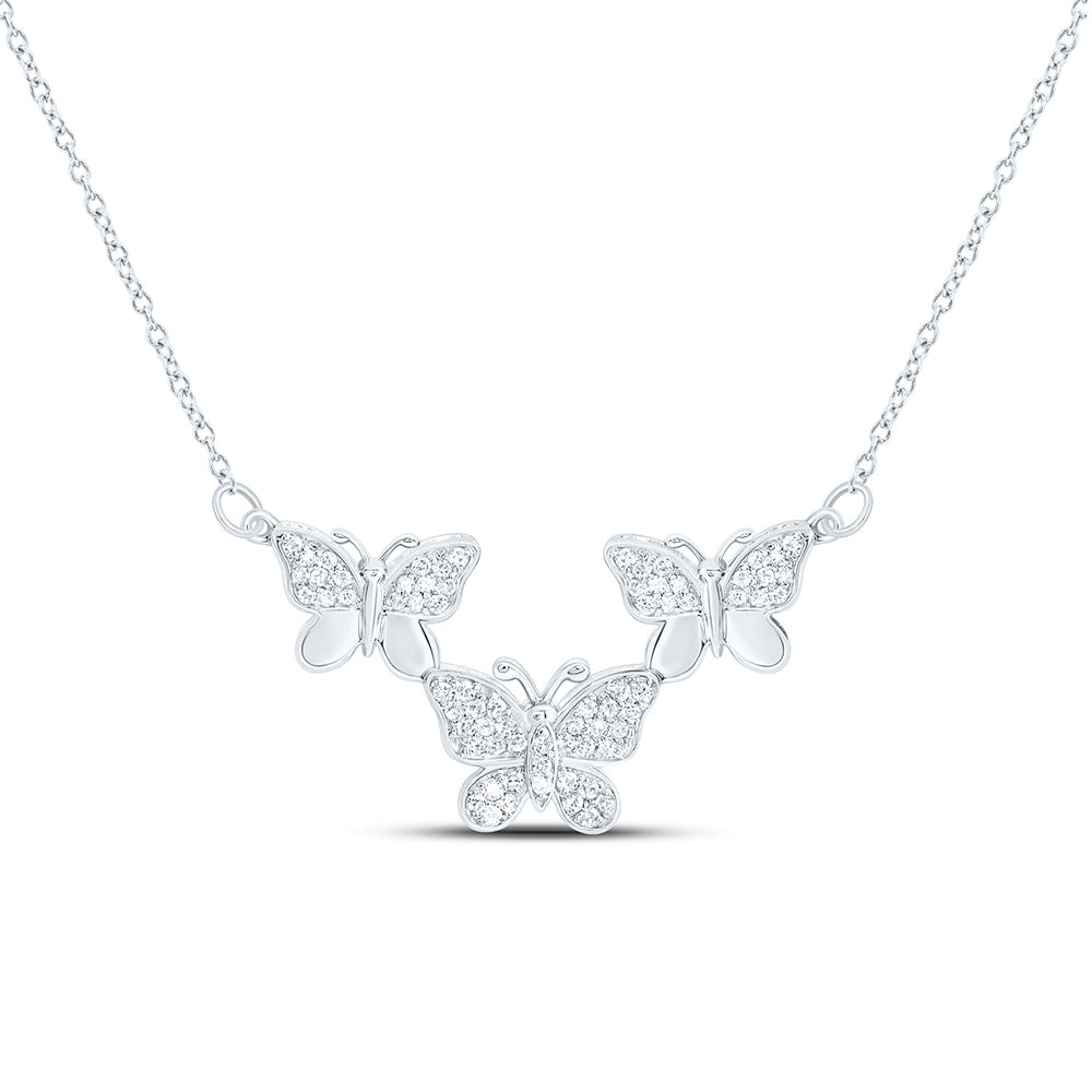 10K Yellow Or White Gold 1/4Cttw Natural Diamond Fashion Butterfly Necklace (18 Inch)