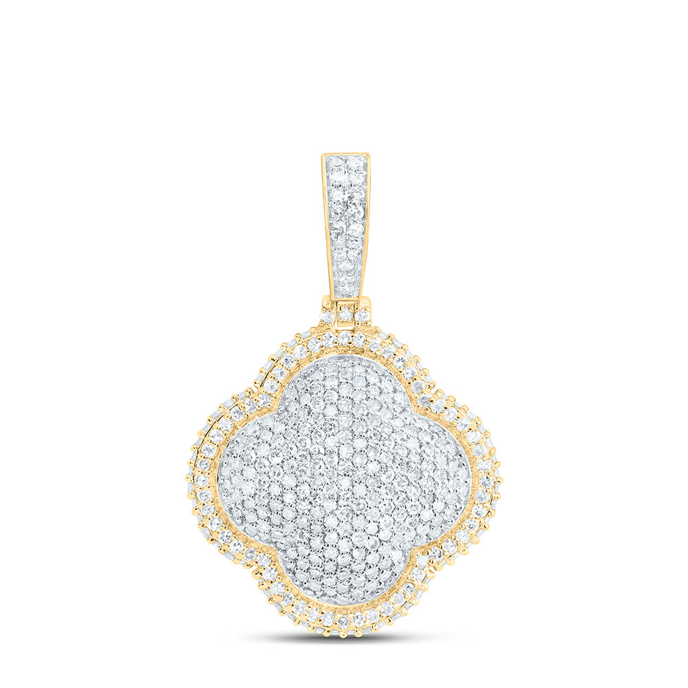 10K Yellow Gold 1Cttw Natural Diamond Fashion Clover Pendant