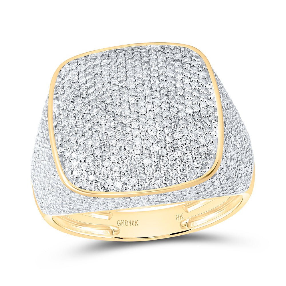 10K Yellow Gold 2 3/8Cttw Natural Diamond Cushion Mens Ring