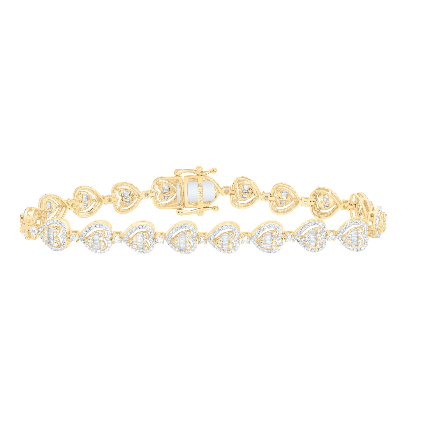 14K Yellow Gold 2 7/8Cttw Natural Diamond Nk Fashion (10.60Mm) Heart Bracelet ( 7 Inch )