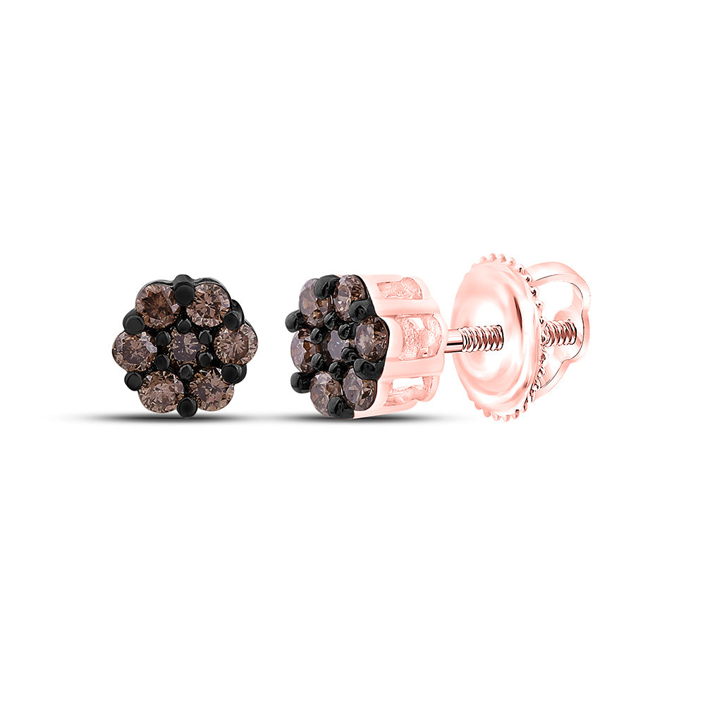 10K Yellow Or Rose Gold 1/5Cttw Natural Diamond Fashion Cognac Natural Flower Earring