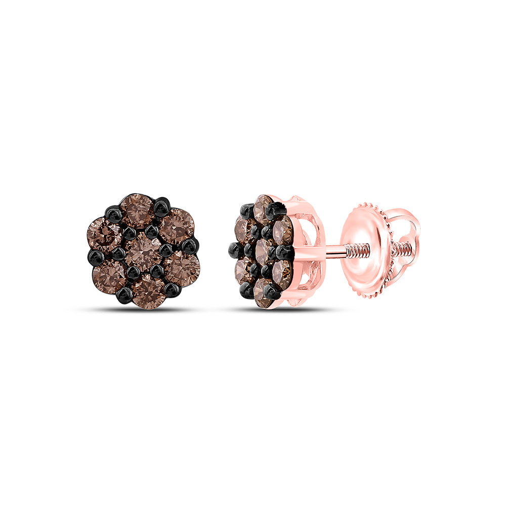 10K Yellow Or White Gold 1/2Cttw Natural Diamond Fashion Cognac Natural Flower Earring