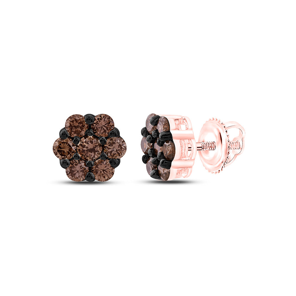 10K Yellow Or Rose Gold 3/4Cttw Natural Diamond Fashion Cognac Natural Flower Earring