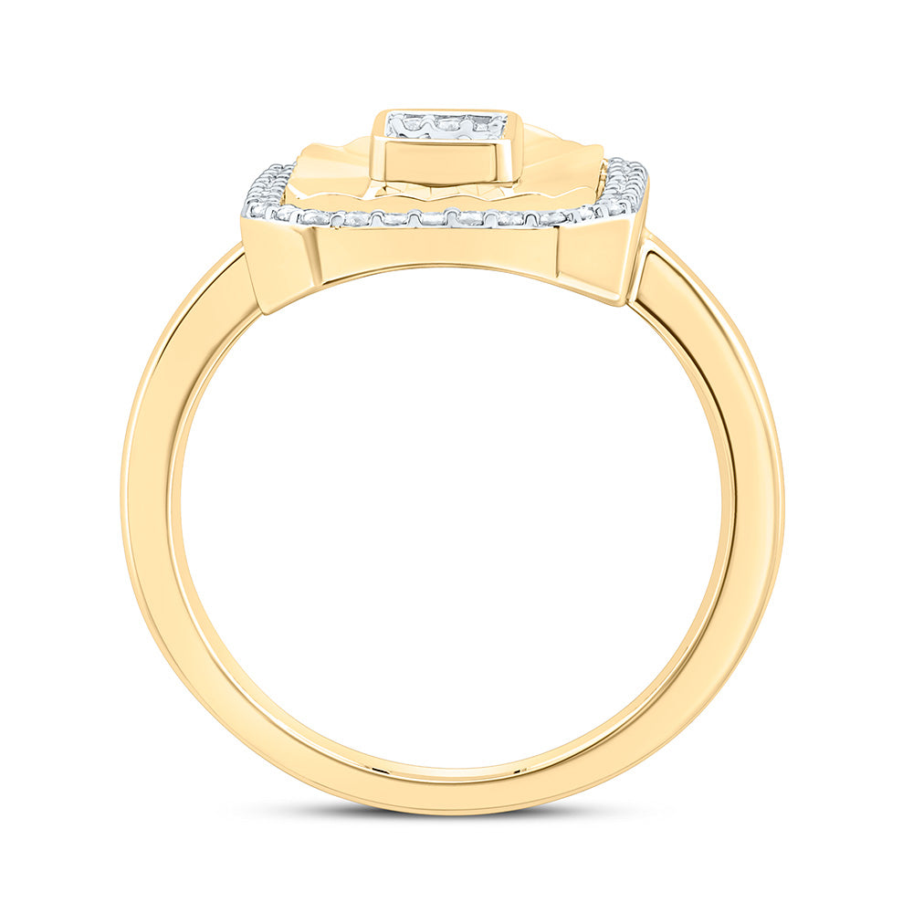 14K Yellow Gold 1/3Cttw Natural Diamond Fashion Emerald Ring
