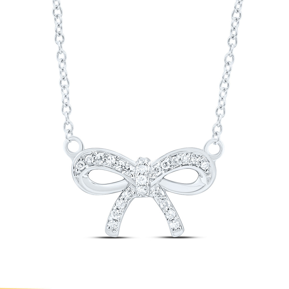 10K Yellow Or White Gold 1/10Cttw Natural Diamond Gift Bow Necklace (18 Inch)